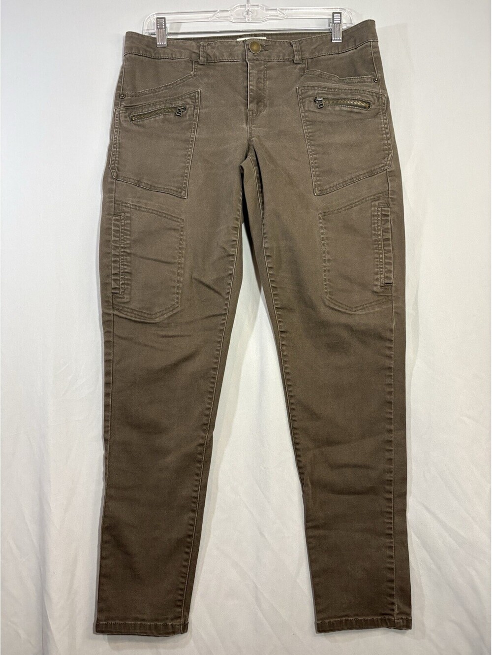 Jolt Jeans Womens 11 30W Army Green Cargo Utility Ankle Pants Moto Zippers